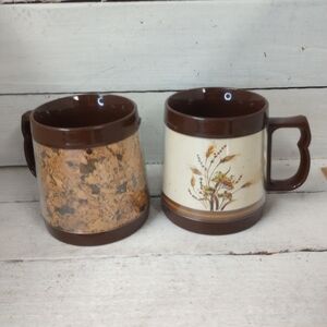 Thermo-Serv Set of 2 Wheat Pattern and Camo Leaf Coffee Cups Made in the USA.